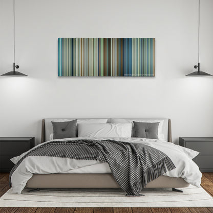 Transformers: The Last Knight color palette canvas above a bed, between two black pendant lamps