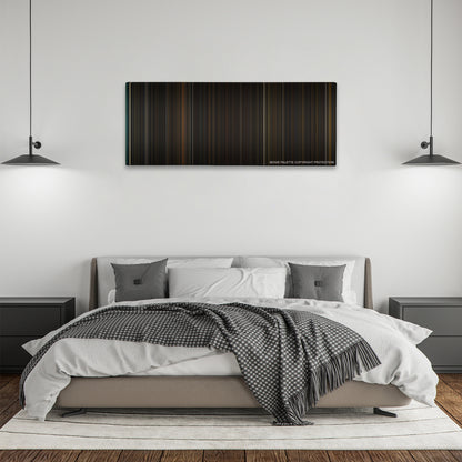 Locke color palette canvas above a bed, between two black pendant lamps