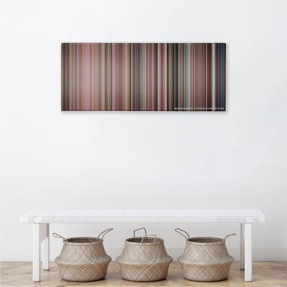 Die Hard with a Vengeance color palette canvas above a white bench with three woven baskets