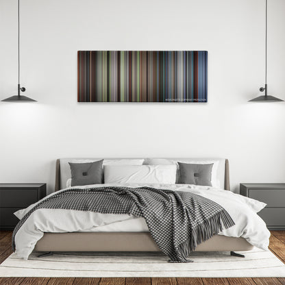 Excalibur color palette canvas above a bed, between two black pendant lamps