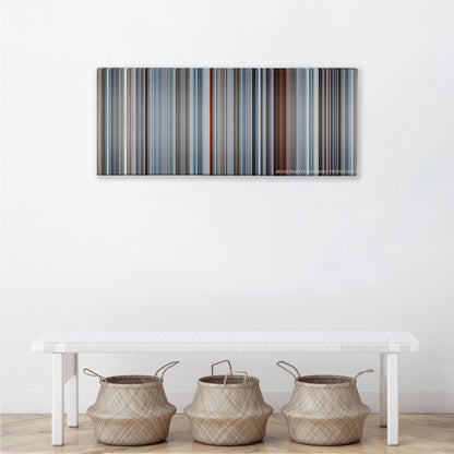 The Big Short color palette canvas above a white bench with three woven baskets