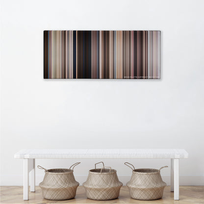 Monty Python's Life of Brian color palette canvas above a white bench with three woven baskets
