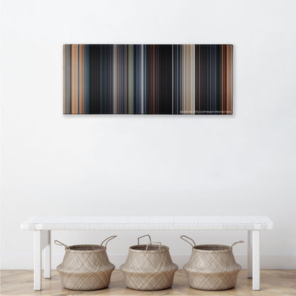 Fast & Furious 6 color palette canvas above a white bench with three woven baskets