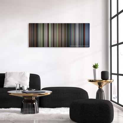 Excalibur color palette canvas above a black sofa with a gold-topped table