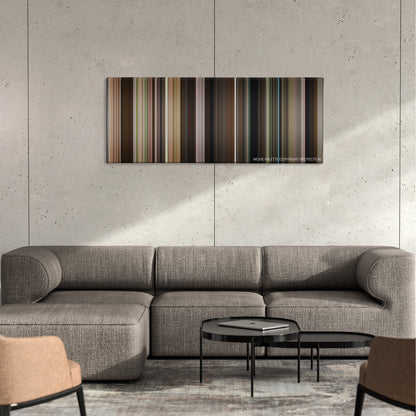 Sling Blade color palette canvas on a concrete wall above a gray sectional sofa