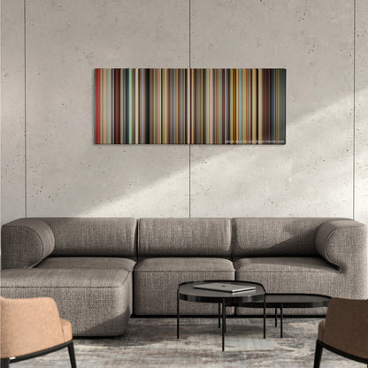 We Need to Talk About Kevin color palette canvas on a concrete wall above a gray sectional sofa