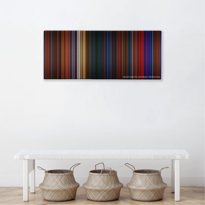 Peter Pan color palette canvas above a white bench with three woven baskets