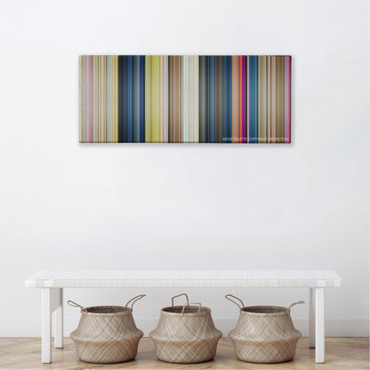 The Aristocats color palette canvas above a white bench with three woven baskets