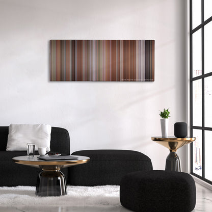 Liar Liar color palette canvas above a black sofa with a gold-topped table