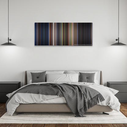 I Know What You Did Last Summer color palette canvas above a bed, between two black pendant lamps