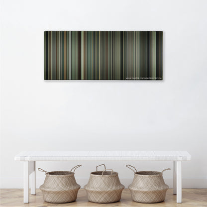 Moneyball color palette canvas above a white bench with three woven baskets