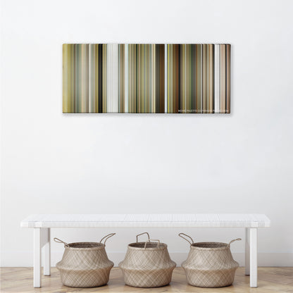 Bruce Almighty color palette canvas above a white bench with three woven baskets