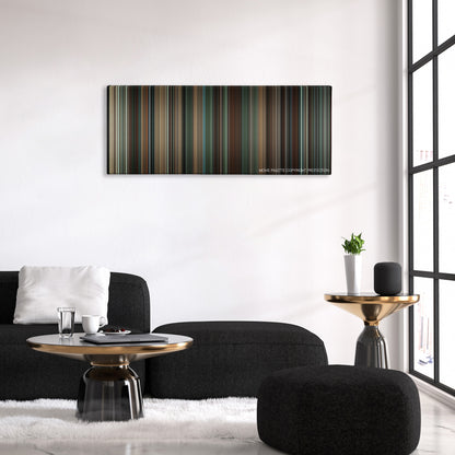 Colossal color palette canvas above a black sofa with a gold-topped table
