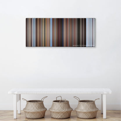 Better Off Dead... color palette canvas above a white bench with three woven baskets