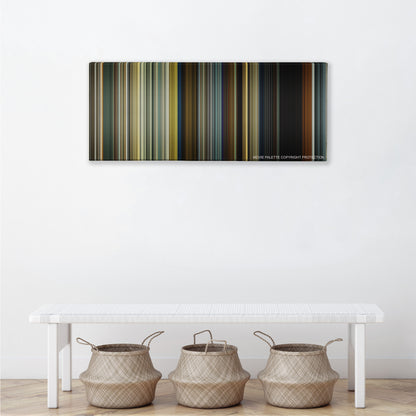 Sicario color palette canvas above a white bench with three woven baskets