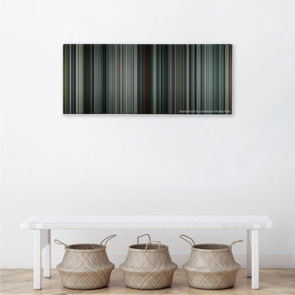 Terminator Salvation color palette canvas above a white bench with three woven baskets