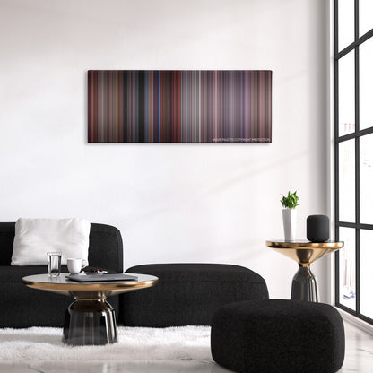Glengarry Glen Ross color palette canvas above a black sofa with a gold-topped table