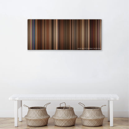 The Pink Panther color palette canvas above a white bench with three woven baskets