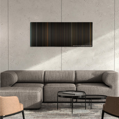 Locke color palette canvas on a concrete wall above a gray sectional sofa