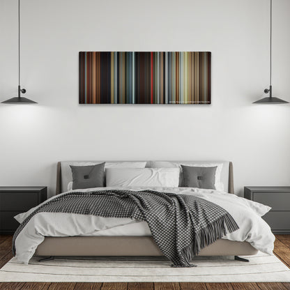 Jack the Giant Slayer color palette canvas above a bed, between two black pendant lamps