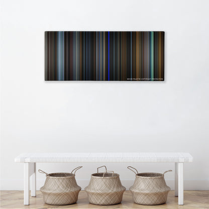The Game color palette canvas above a white bench with three woven baskets
