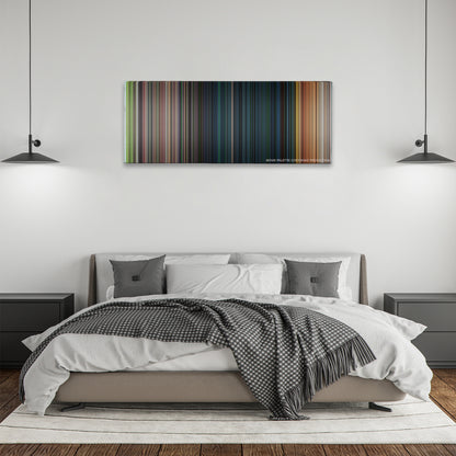 Snakes on a Plane color palette canvas above a bed, between two black pendant lamps