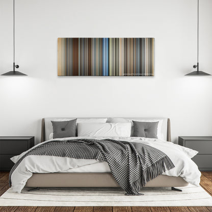 Christopher Robin color palette canvas above a bed, between two black pendant lamps