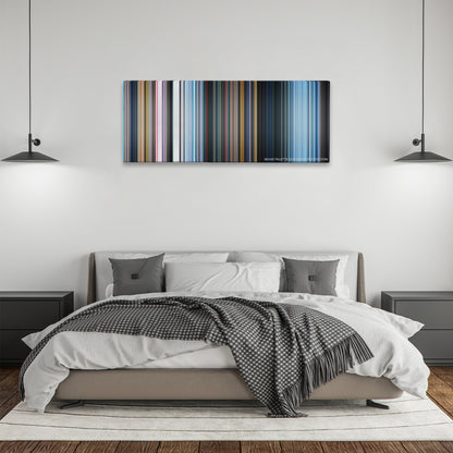 Resident Evil: Retribution color palette canvas above a bed, between two black pendant lamps