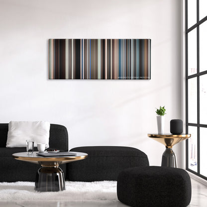 The Last Song color palette canvas above a black sofa with a gold-topped table