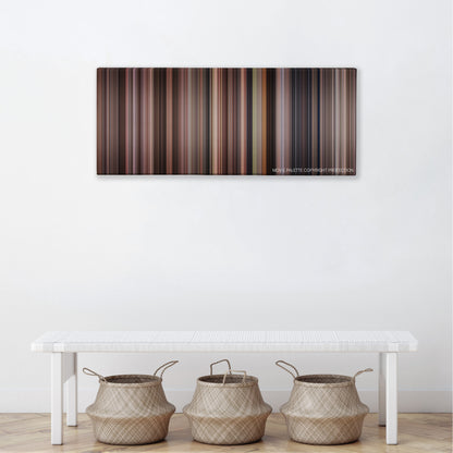 Benny & Joon color palette canvas above a white bench with three woven baskets