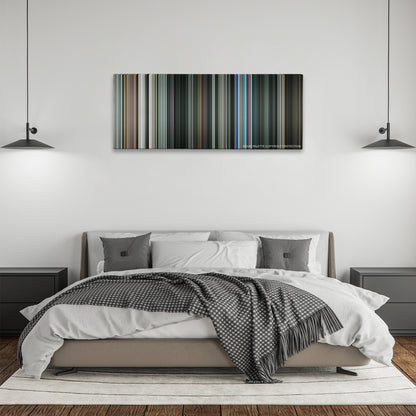 Gamer color palette canvas above a bed, between two black pendant lamps