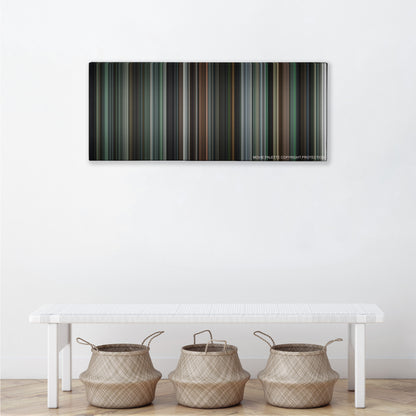 The Machinist color palette canvas above a white bench with three woven baskets