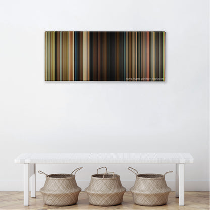 Odd Thomas color palette canvas above a white bench with three woven baskets