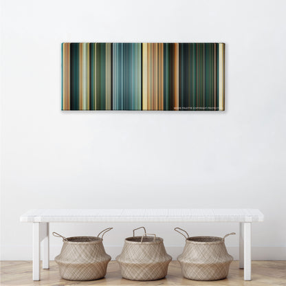 Furious 7 color palette canvas above a white bench with three woven baskets