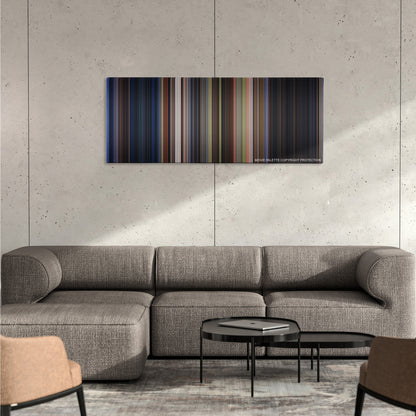 I Know What You Did Last Summer color palette canvas on a concrete wall above a gray sectional sofa