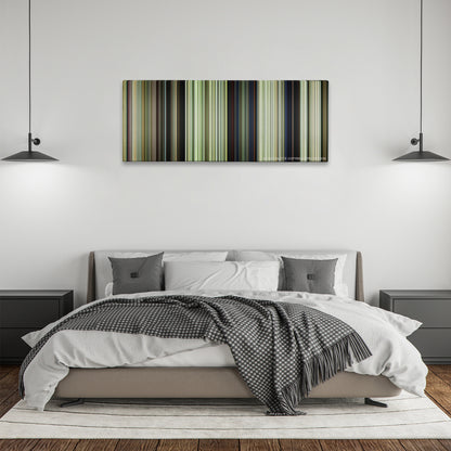 We Were Soldiers color palette canvas above a bed, between two black pendant lamps