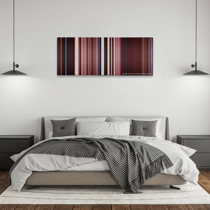 The Scorpion King color palette canvas above a bed, between two black pendant lamps
