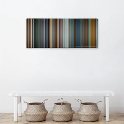 Mission: Impossible III color palette canvas above a white bench with three woven baskets