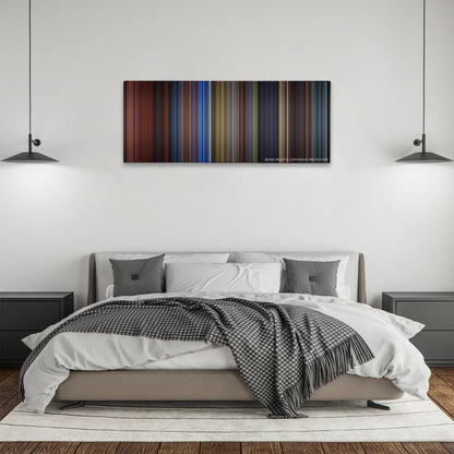 Final Destination 3 color palette canvas above a bed, between two black pendant lamps