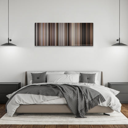 A Bronx Tale color palette canvas above a bed, between two black pendant lamps