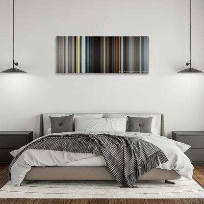 The Dark Tower color palette canvas above a bed, between two black pendant lamps