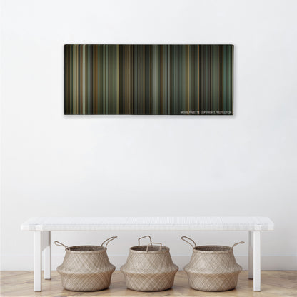 Downfall color palette canvas above a white bench with three woven baskets