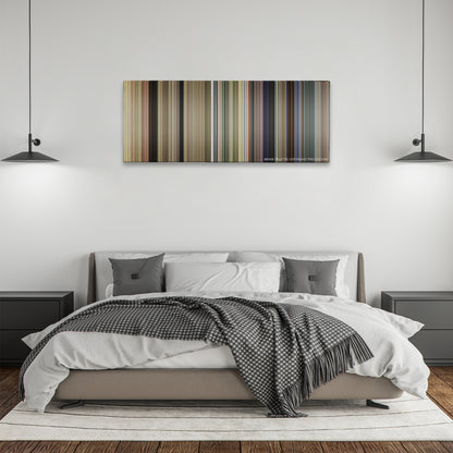 Dumb and Dumber To color palette canvas above a bed, between two black pendant lamps