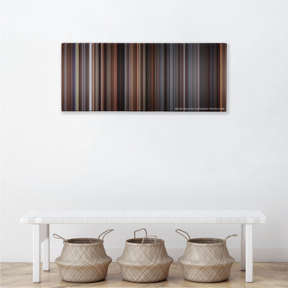 The Devil's Advocate color palette canvas above a white bench with three woven baskets