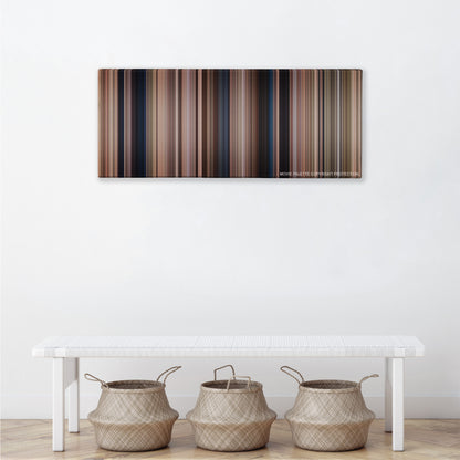 Hotel Rwanda color palette canvas above a white bench with three woven baskets