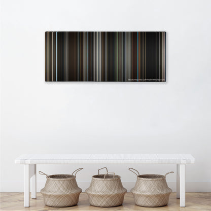 The Equalizer color palette canvas above a white bench with three woven baskets