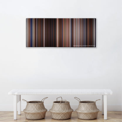 Practical Magic color palette canvas above a white bench with three woven baskets