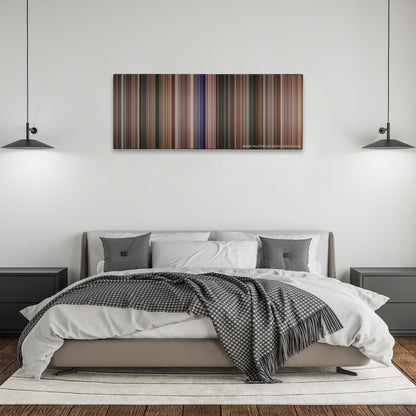 Coach Carter color palette canvas above a bed, between two black pendant lamps
