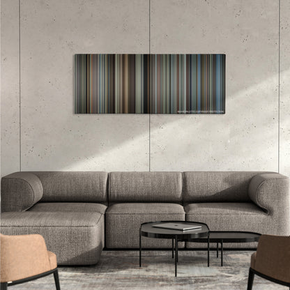 Foxcatcher color palette canvas on a concrete wall above a gray sectional sofa