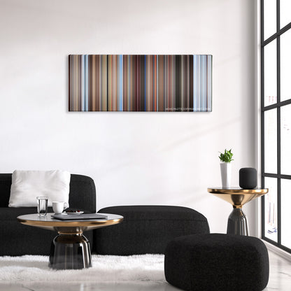 Better Off Dead... color palette canvas above a black sofa with a gold-topped table